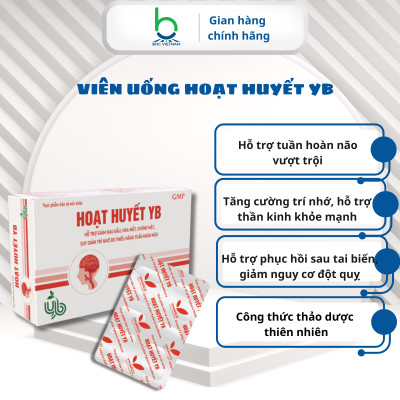 Viên Uống Hoạt Huyết YB  Hỗ Trợ Tuần Hoàn Não, Giảm Đau Đầu, Hoa Mắt, Chóng Mặt - Hộp 30 viên