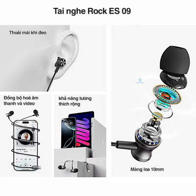 Tai nghe có dây nhét tai có mic ROCKSPACE ES09 chuẩn cắm TypeC dành cho ip15, hàng chính hãng bảo hành 1 năm