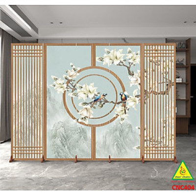 Bình phong gỗ khung tranh cắt CNC cho phòng khách, nhà bếp, nhà hàng, spa CNC404 - Nội thất lắp ráp Viendong Adv