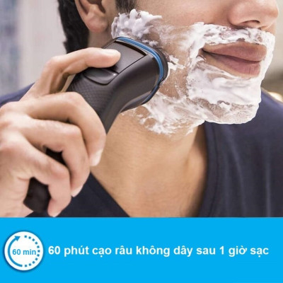 Máy cạo râu khô và ướt cao cấp thương hiệu Philips S3206/09 Series 3000 tích hợp cạo mai - Hàng Nhập Khẩu