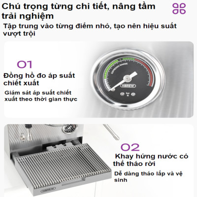 Máy pha cà phê Espresso, Cappuccino, Latte - Dòng chuyên nghiệp. Thương hiệu Mỹ cao cấp HiBREW - H21. HÀNG CHÍNH HÃNG