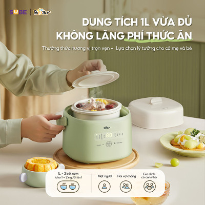 Nồi Nấu Cháo, Nấu Chậm Bear 1L SB-NNC10 Hàng chính hãng