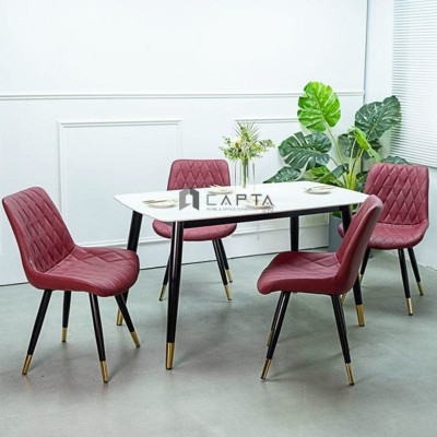 Ghế phòng ăn LUX 6C-P Ghế ăn có nệm PVC màu đỏ đô chân sắt sơn tĩnh điện mạ ống đồng 