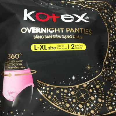 1 Gói Băng Vệ Sinh Kotex đêm dạng quần vừa vặn chống tràn 360 size L-XL (2 miếng/gói)-HSD luôn mới