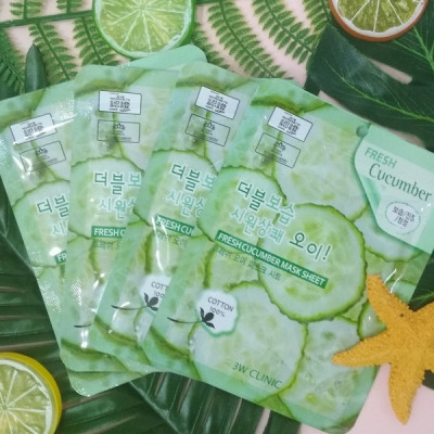 Combo 10 Mặt nạ dưỡng ẩm chiết xuất từ dưa leo 3W CLINIC FRESH CUCUMBER MASK SHEET 23ml x 10