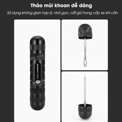 Vá Lụi Mini Xe đạp cho lốp xe không săm bỏ túi CB-9904 chất liệu nhôm nguyên khối, chắc chắn, chiều dài chỉ 9.6cm (tặng kèm thêm 5 sợi vá) - Mai Lee