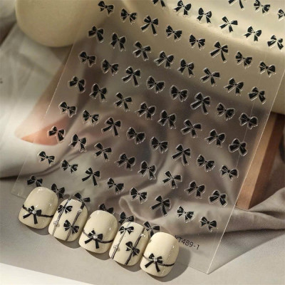 Sticker Hình Nơ 3D Trắng Đen SJY1085 Mix Kiểu Hàn Quốc Dán Móng Siêu Xinh, Hình Dán nail Móng Nơ Nổi Trắng Đen Sheng Jia Yu Nữ Women