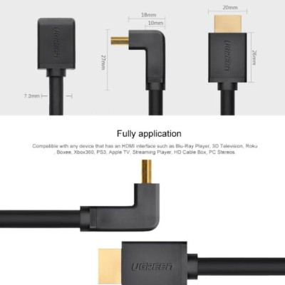 Ugreen UG10120HD103TK 1M màu Đen Cáp tín hiệu HDMI chuẩn 1.4 đầu bẻ góc 90 độ - HÀNG CHÍNH HÃNG