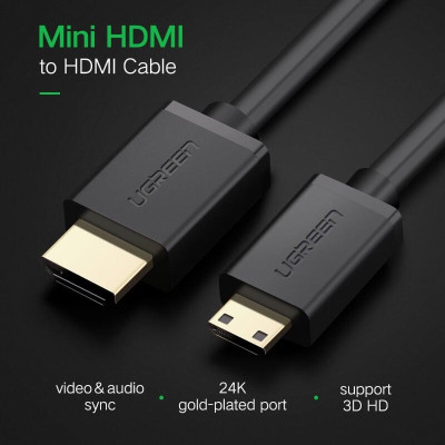 Ugreen UG10195HD108TK 1M màu Đen Cáp chuyển đổi Mini HDMI sang HDMI thuần đồng - HÀNG CHÍNH HÃNG