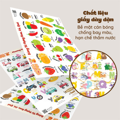 Đồ Chơi Giáo Dục - Poster Dán Tường (Không Keo Dính) Song Ngữ Anh Việt - Bảng Chữ Cái - Chữ Số - Cửu Chương - Động Vật - Lalala baby