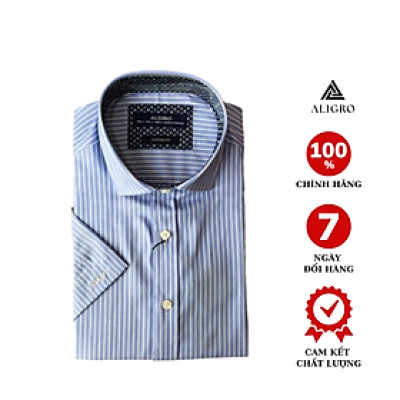 Áo sơ mi nam ngắn tay ALIGRO kẻ xanh trắng chất liệu cotton tự nhiên cao cấp, vạt bằng, form custom sang trọng ALGS-C93