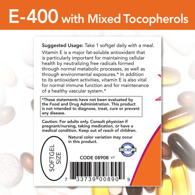 Viên Uống NOW FOODS E400 Mixed Tocopherols Bổ Sung Vitamin E, Chống Oxy Hóa Lọ 50 Viên