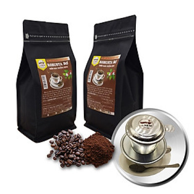 1KG Cà Phê ROBUSTA BƠ - 2Gói 500gr - TẶNG Phin Pha Cà Phê - Gu Mạnh Mẽ - Hương Thơm Nồng - Hậu Đậm - Vị Đắng- Coffee New 