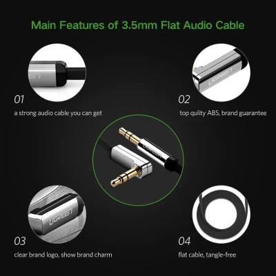 Ugreen UG10597AV119TK 1M màu Đen Cáp âm thanh 2 đầu 3.5mm dương đầu vuông góc mạ vàng - HÀNG CHÍNH HÃNG