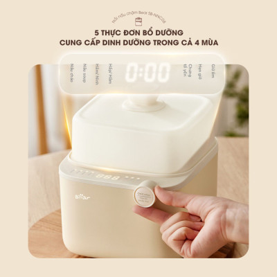 Nồi Nấu Cháo, Nấu Chậm Bear 0.8L thế hệ mới SB-NNC08, bản tiếng Việt - Hàng chính hãng