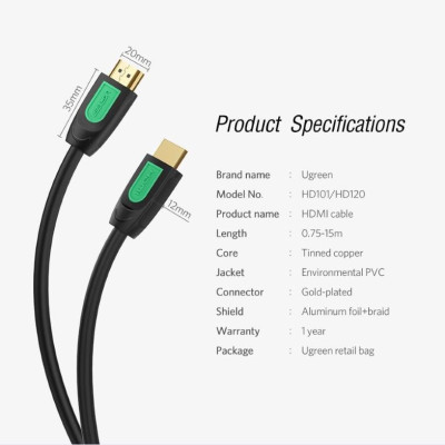 Ugreen UG40464HD101TK 5M màu Đen Cáp tín hiệu HDMI chuẩn 1.4 hỗ trợ phân giải 4K * 2K - HÀNG CHÍNH HÃNG