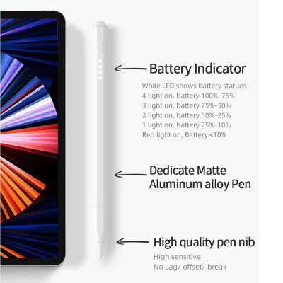 Bút cảm ứng stylus thông minh đầu bút siêu mịn mượt hiệu WIWU Pencil Pro Max cho iPad Pro và các dòng iPad / iPad Mini từ đời 2018 trở lên hỗ trợ viết vẽ nghiêng hơn 60 độ, chống tì tay, trang bị nam châm hít vào iPad - hàng nhập khẩu