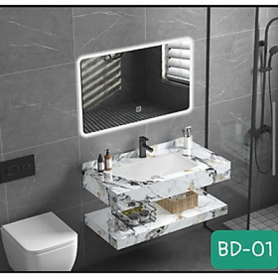 Tủ Lavabo mặt đá 2 tầng chống trầy Juno Sofa 60 x 50 cm Gương led cùng cỡ 60 x 50 cm