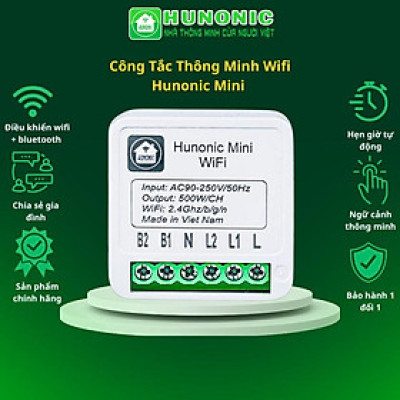 Công Tắc Thông Minh Wifi Hunonic Mini Điều Khiển Từ Xa Qua Điện Thoại, Hẹn Giờ Tự Động