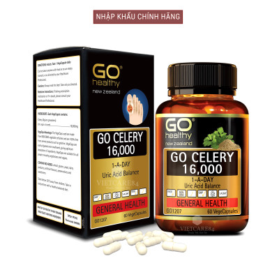Bộ sản phẩm 2 hộp viên gout nhập khẩu chính hãng GO CELERY 16000mg (60 viên) giúp giảm các triệu chứng bệnh gút: giảm uric acid, làm giảm triệu chứng sưng đau do gut