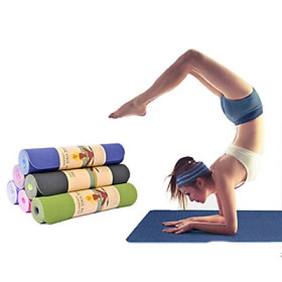Thảm tập yoga TPE 6mm 2 lớp cao cấp (Xanh dương) + Túi và dây buộc