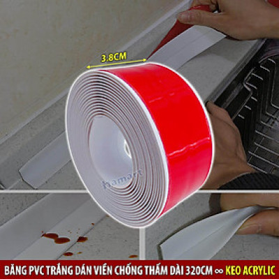 Băng Keo PVC Dán Viền Bếp Chống Dầu Mỡ Bản 3.8cm Băng Dính Dán Mép Tường Chống Ẩm Mốc