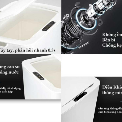 Thùng Rác Cảm Ứng Tự Động Thông Minh Pin Sạc Cổng USB Bản Nâng Cấp 2022 Cảm Ứng Kép 3 Chiều Dung tích 14L Chống Nước Tốt