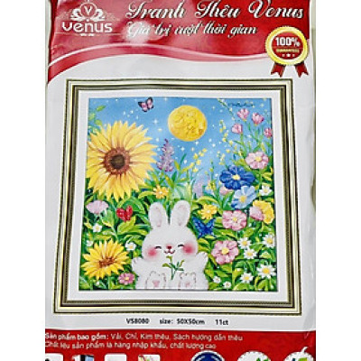 Tranh thêu kín Thỏ dễ thương vs8080, kích thước 50 x 50 cm