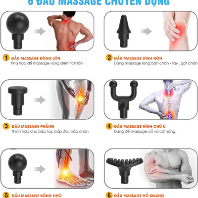 Súng (Máy) Massage Cầm Tay Nikio NK-170B - 6 Đầu Matxa, 5 Chế Độ, 6 Tốc Độ Mát Xa, Pin Sạc Không Dây 2000mAh - Hỗ Trợ Giảm Đau Nhức Và Giãn Cơ Toàn Thân, Công Nghệ Bộ Gõ Thế Hệ Mới