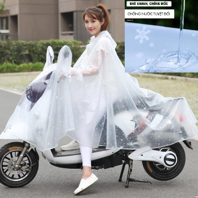 Áo mưa nhựa dẻo trong suốt chống thấm tuyệt đối,họa tiết bông tuyết siêu đẹp