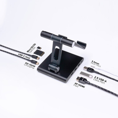 Bộ Chuyển Đổi Mazer Infinite Multimedia 8 in 1 Với Giá Đỡ Máy Tính Bảng Có Thể Gấp Gọn 8 Cổng Đa Năng Hàng Chính Hãng