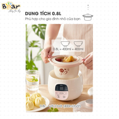 Nồi Chưng Cất Yến, Tiềm Thuốc Bắc BEAR SUBE001 0,8L - Hàng Chính Hãng