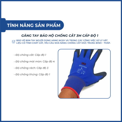 Găng tay lao động chống cắt 3M cấp độ 1 dùng cho cơ khí, bảo hộ lao động công nghiệp, đóng gói