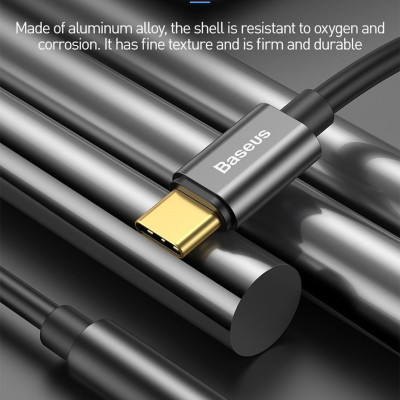 Đầu chuyển Type C sang Audio AUX 3.5mm Baseus L54 (Type-C Male to 3.5mm Female Adapter, built-in DAC, 24-bit/48kHz)-Hàng Chính Hãng