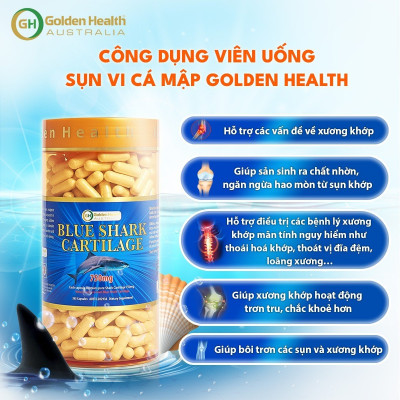 [GOLDEN HEALTH] Viên Uống Sụn Vi Cá Mập Hỗ Trợ Các Bệnh Lý Xương Khớp Mãn Tính Nguy Hiểm Như Thoái Hoá Khớp, Thoát Vị Đĩa Đệm, Loãng Xương Golden Health Blue Shark Cartilage 750mg hộp 365 Viên - Nhập Khẩu Chính Ngạch Từ Úc