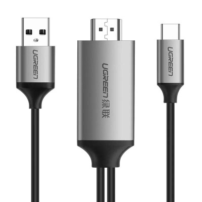 Ugreen UG50544CM183TK 1.5M màu Xám Cáp chuyển đổi TYPE C sang HDMI dương + hỗ trợ cổng USB cấp nguồn - HÀNG CHÍNH HÃNG