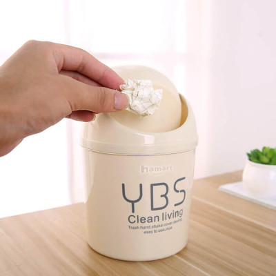 Thùng Rác Mini Để Bàn YBS Thùng Rác Nhỏ Cute Có Nắp Đậy Tiện Lợi 3 Màu Lựa Chọn