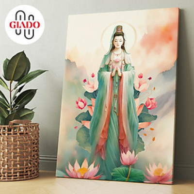 Tranh ảnh thờ treo tường hoặc tranh để bàn mẫu Quan Âm Bồ Tát hoa sen