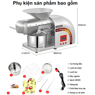 Máy ép dầu thực vật nóng và lạnh thương hiệu Anh Quốc cao cấp Aosida WF-ZN168 - Công suất 1800W - Hàng Chính Hãng