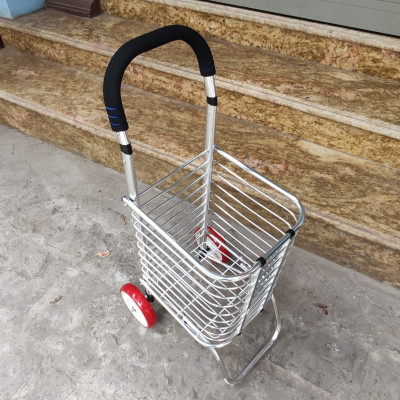 Xe đẩy đi chợ inox có giỏ gấp gọn