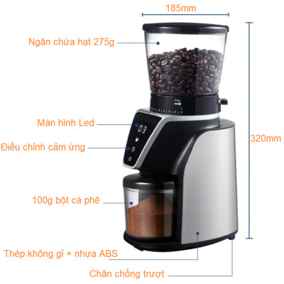 Máy xay hạt cà phê Espresso 31 chế độ Olodo cao cấp CG-001, công suất 165W - Hàng chính hãng