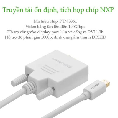 Ugreen UG10405MD102TK 2M Màu Trắng Cáp chuyển đổi Mini DP sang DVI 24 + 1 hỗ trợ phân giải 1080P - HÀNG CHÍNH HÃNG