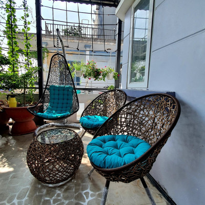 Bộ bàn ghế sân vườn + xích đu NAVICOM - Nệm canvas Xanh ngọc