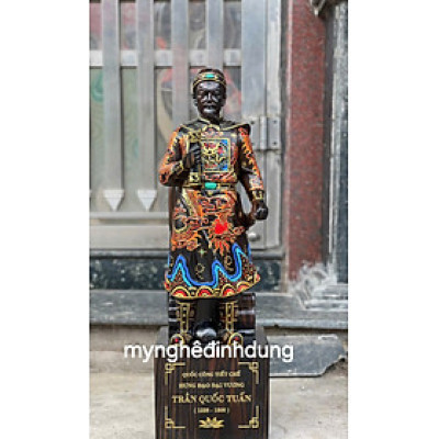 Tượng trần quốc tuấn trần hưng đạo vương bằng gỗ mun hoa tô mầu như ảnh cao 60x20x14cm