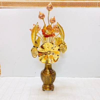 HOA SEN ĐỒNG CAO 75 CM NẶNG 3.8 KG CHẤT LIỆU BẰNG ĐỒNG 