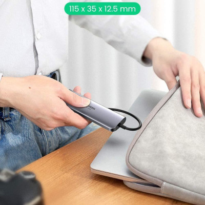 Ugreen UG70495CM136TK 5 trong 1 màu xám bộ chuyển USB type C ra 3*USB 3.1 sạc 100w PD 4K HDMI - HÀNG CHÍNH HÃNG