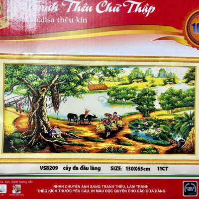 Tranh thêu kín Cây đa đầu làng vs8209, kích thước 130 x 65 cm
