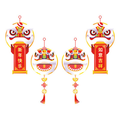 Decal dán tường decal trang trí tết Mẫu Con Lân  AMJ927