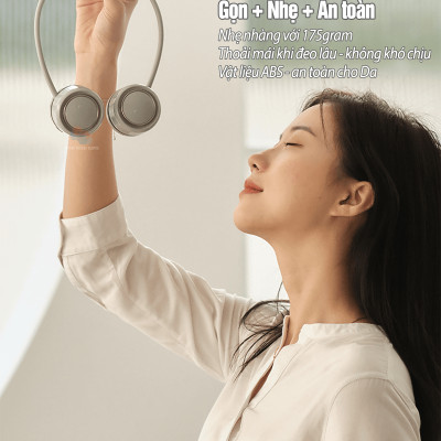 Quạt đeo cổ gấp gọn DQ-210 mini bỏ túi, không dây cầm tay di động,thiết kế không vướng tóc, 3 cấp độ gió không cánh, hàng chính hãng