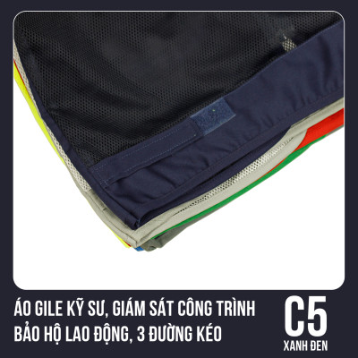 Áo Gile Kỹ Sư, Giám Sát Công Trình, Bảo Hộ Lao Động, 3 Đường Kéo - Mã C5 (Xanh Đen)